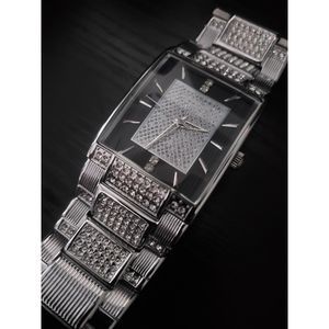 🔥NEW‎ IN BOX Elgin Men's Silver & Black Crystal Paved Men's 40mm Watch